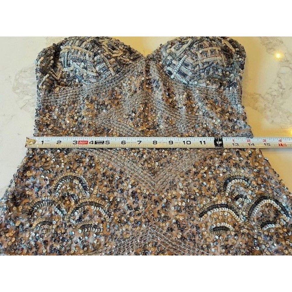 Aiden Mattox Silver Sequin Camisole Dress Size 6 Stone Lining Spaghetti Straps - Picture 9 of 16